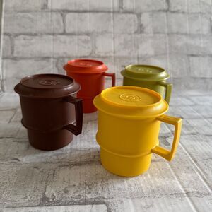 Tupperware Harvest Colors Vintage 1960s Stackable Coffee Mugs Coasters Set of 4